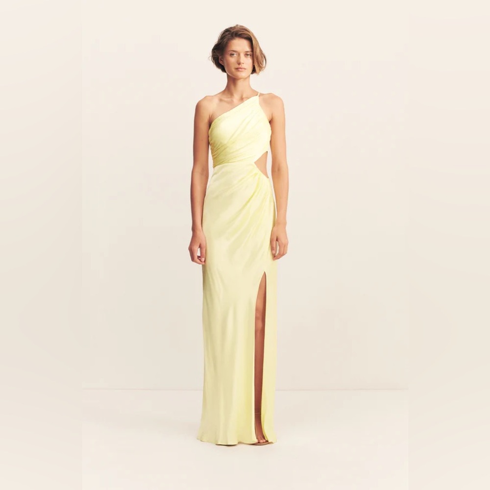 La Lune Asymmetrical Gathered Maxi Dress- LEMON